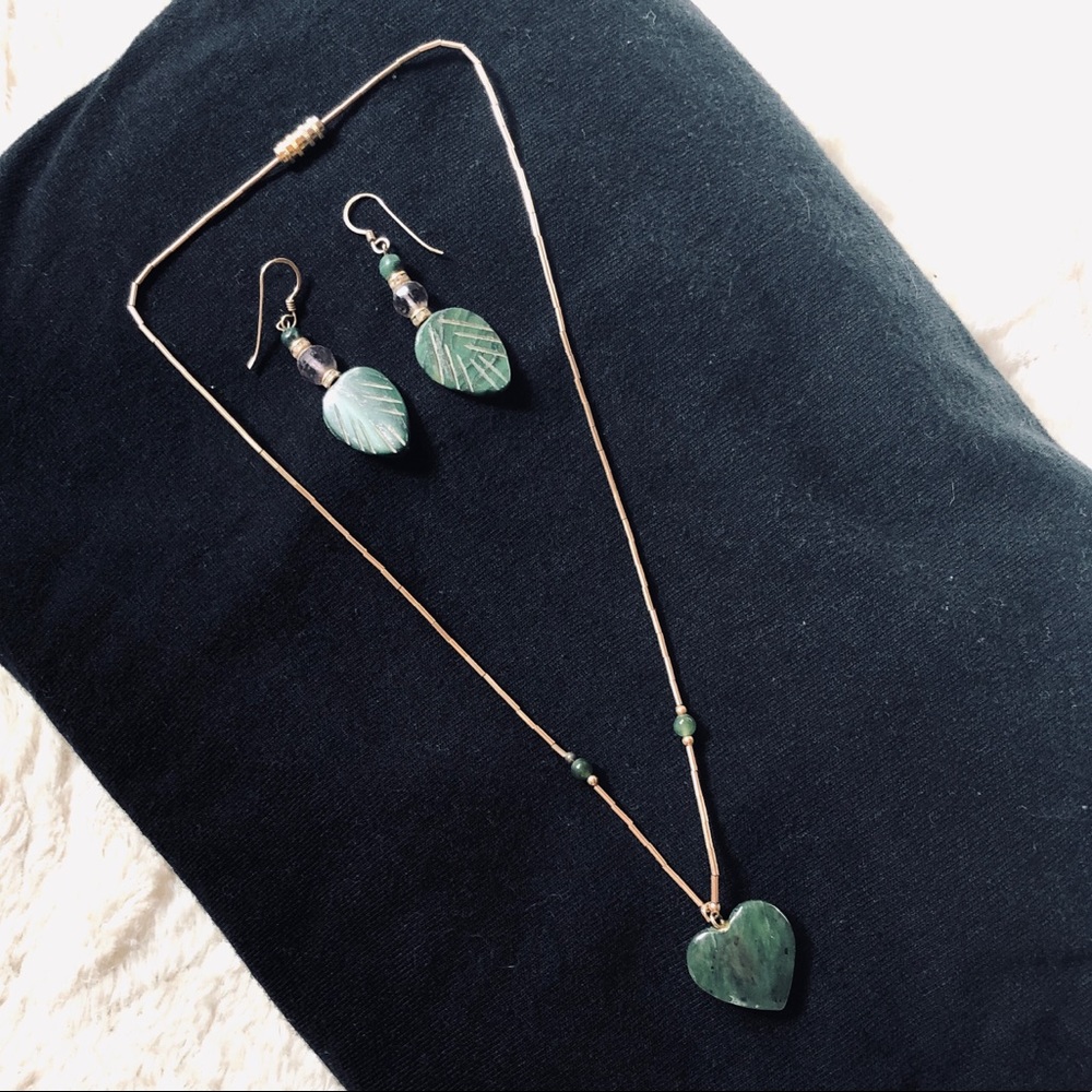 Green & Gold stone necklace & earring set